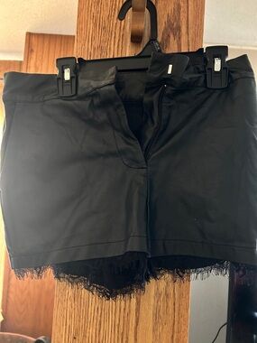 Forever 21 Black Faux Leather High-Waist Shorts with Lace Hem